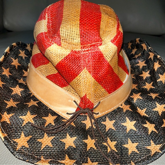 COWBOY HAT USA FLAG Western/Goldcoast Sunwear UV protection red/white/blue straw - Picture 4 of 11